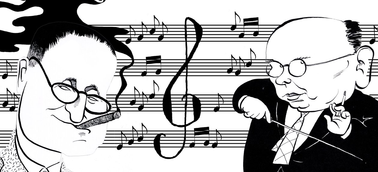 Hanns Eisler og Bertolt Brecht - karikaturcollage af John Minnion