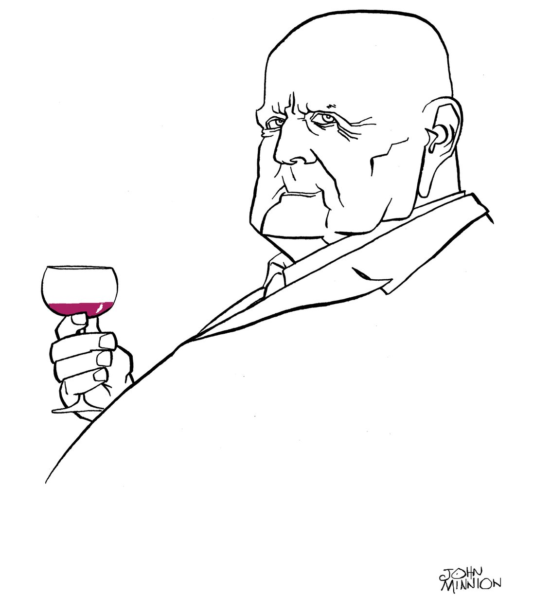 Jean Sibelius som en gammel mand med et glas vin af John Minnion