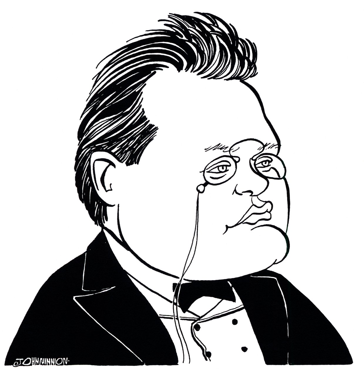 Max Reger - karikatur af den tyske komponist af John Minnion