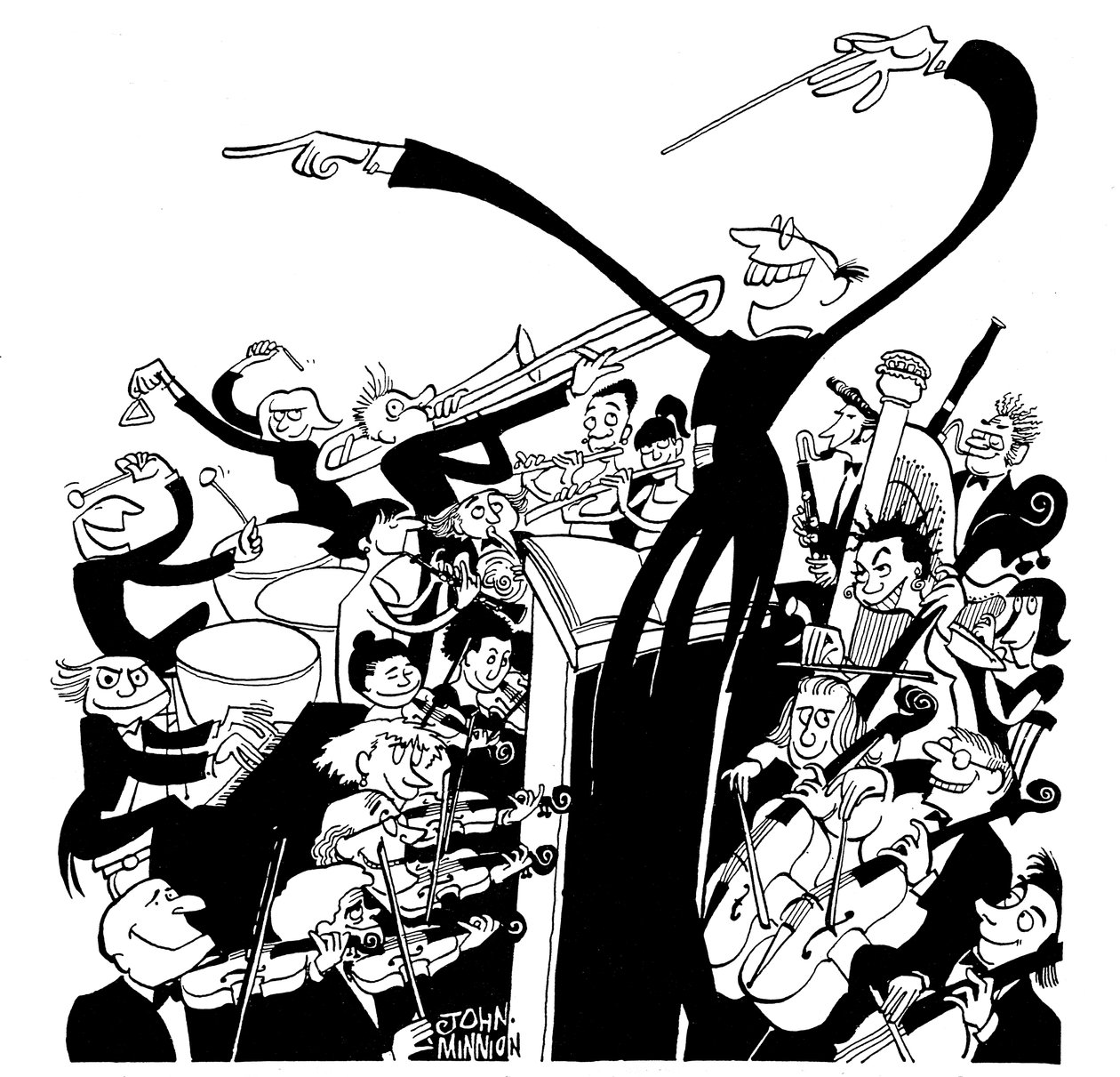 Orkester og dirigent - karikatur af John Minnion af John Minnion
