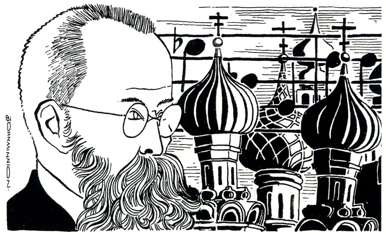 Rimsky Korsakov portræt (Rusland baggrund af kirkekupler) Russisk komponist ( 1844-1908 ) af John Minnion