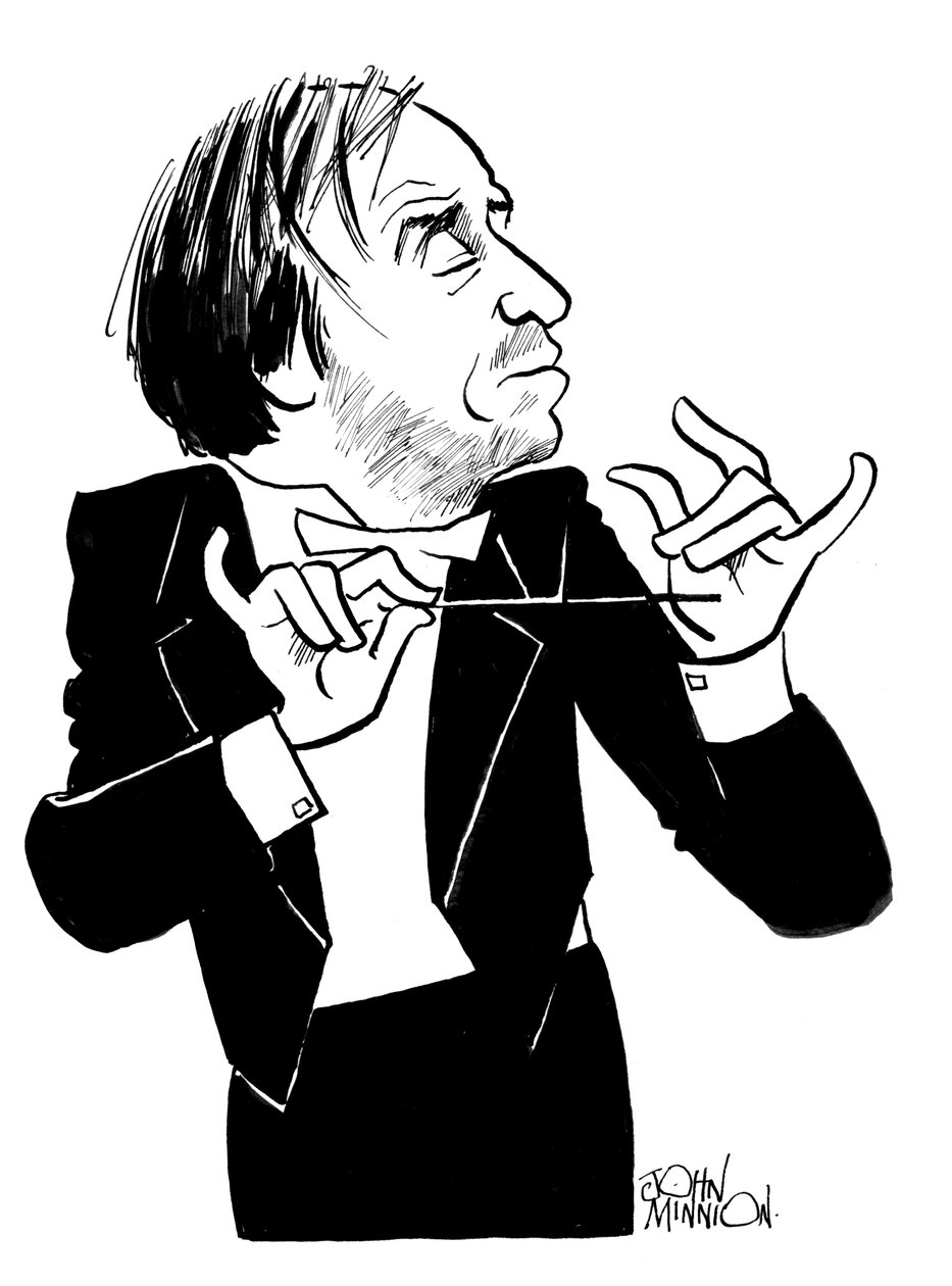 Karikatur af Valery Gergiev, russisk dirigent og operachef: b af John Minnion