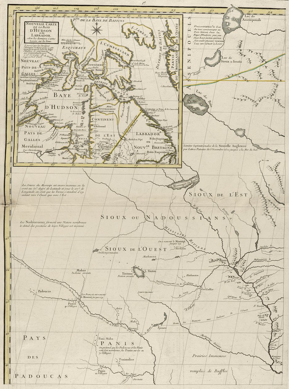 Et kort over de britiske og franske herredømmer i Amerika, 1756 (gravering med konturfarve på papir) af John Mitchell