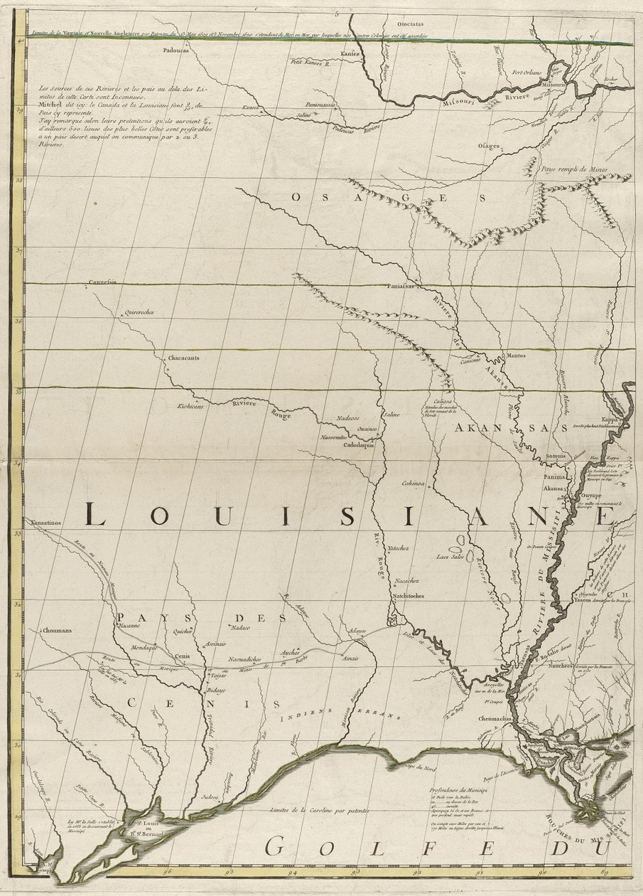 Et kort over de britiske og franske herredømmer i Amerika, 1756 (gravering med konturfarve på papir) af John Mitchell