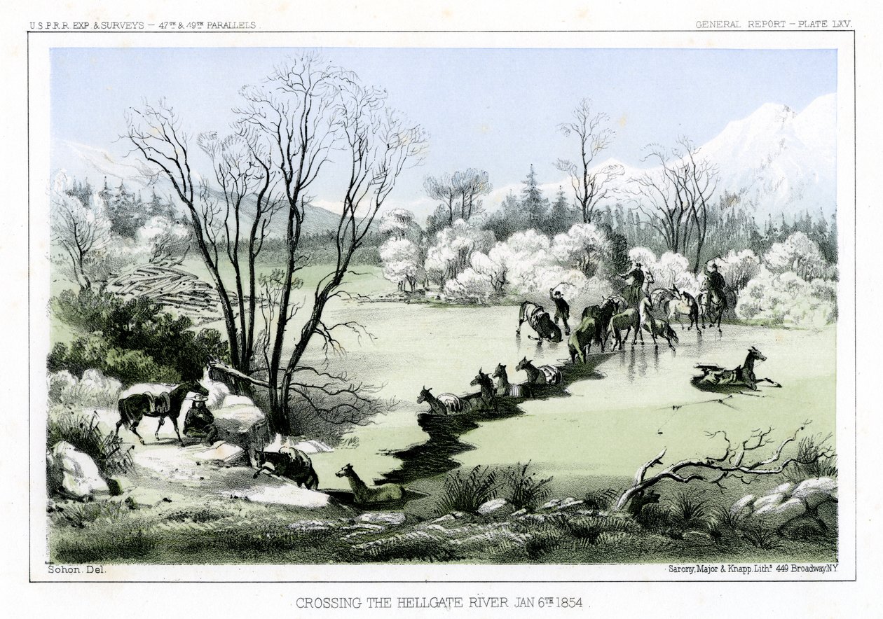 Krydser Hellgate-floden, 6. januar 1854 1856. af John Mix Stanley