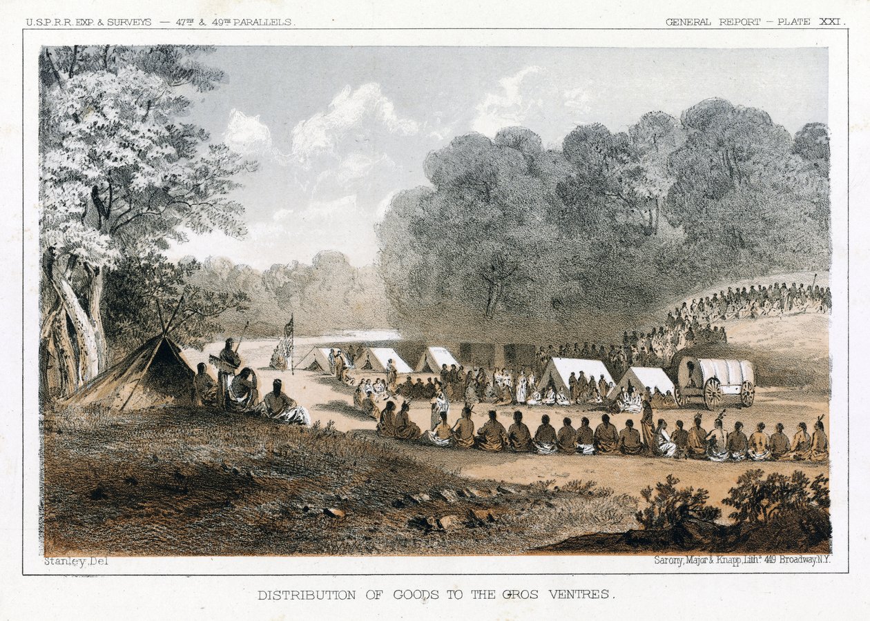Distribution af varer til Gros Ventres, pub. 1860 af John Mix Stanley
