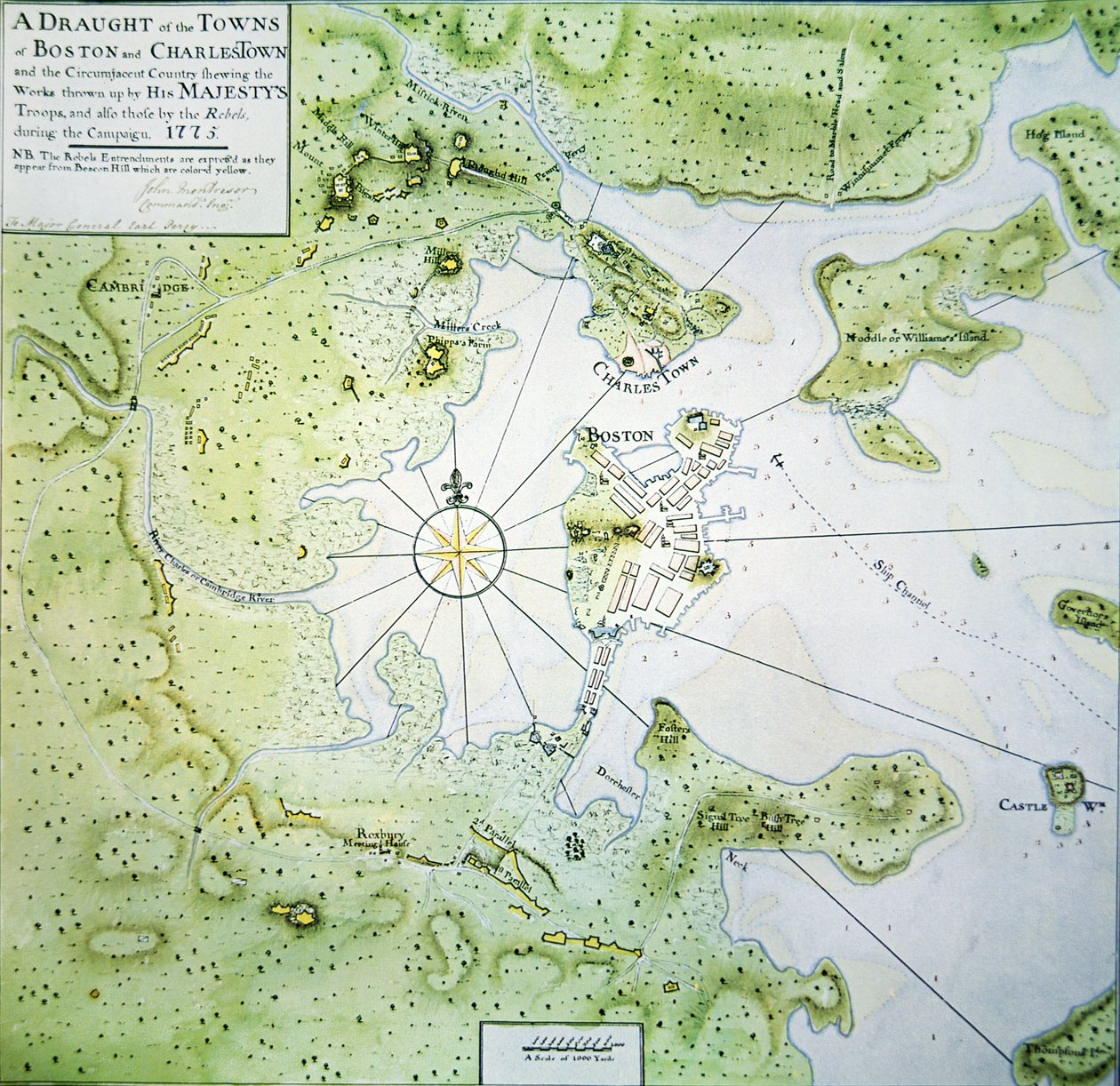 Kort over Boston og Charlestown af John Montresor
