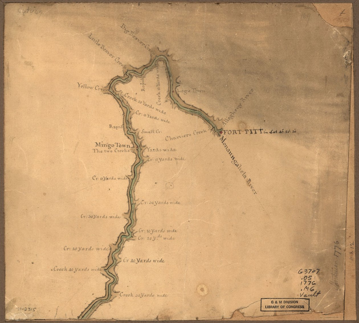 (Kort over Ohio-floden fra Fort Pitt. LOC gm71002315 af John Montresor