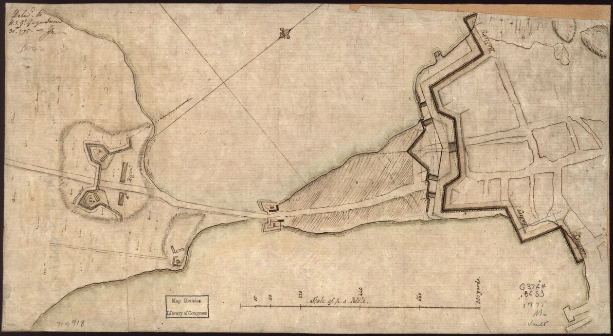(Plan over "Neck" og befæstninger) Leveret til H.E. Gl. Gage, 30. juni. 1775.-J.M. LOC gm71000918 af John Montresor