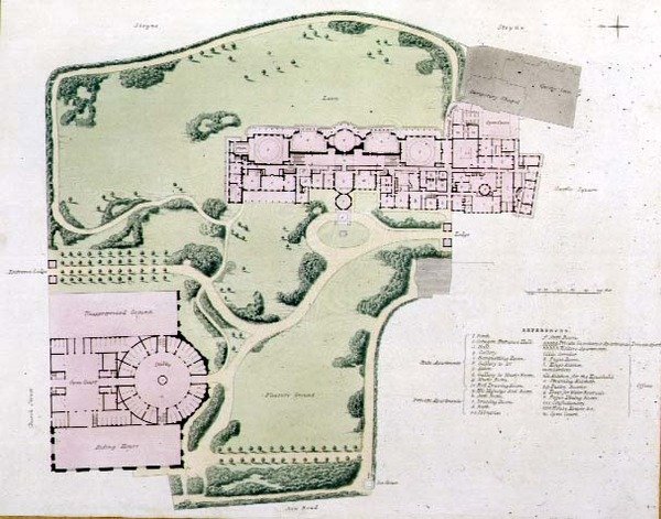 The Plan of the Royal Pavilion som færdiggjort af Nash i 1822 fra 