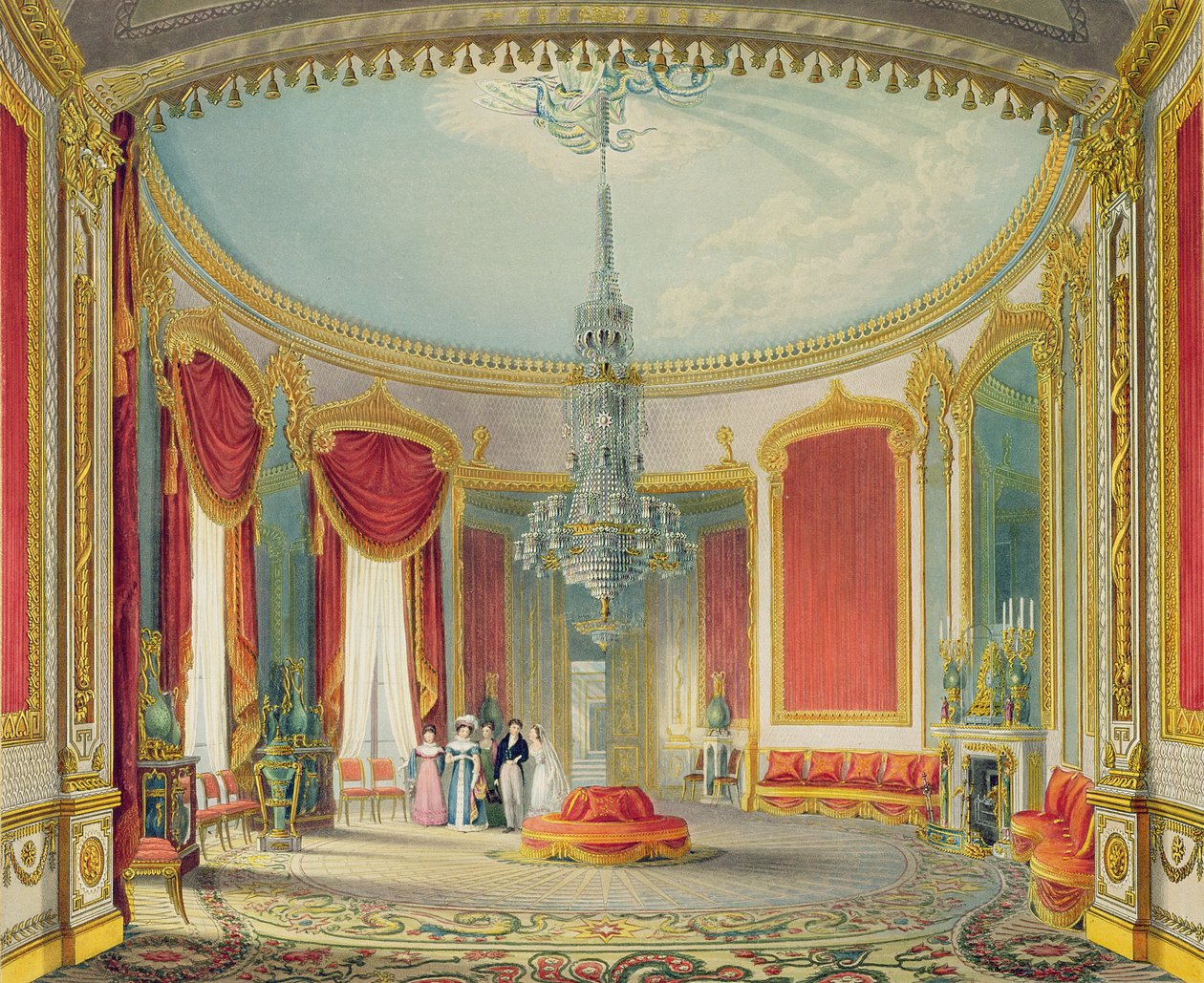 The Saloon i sin sidste fase fra Views of the Royal Pavilion, Brighton af John Nash, 1826 (tryk) af John Nash