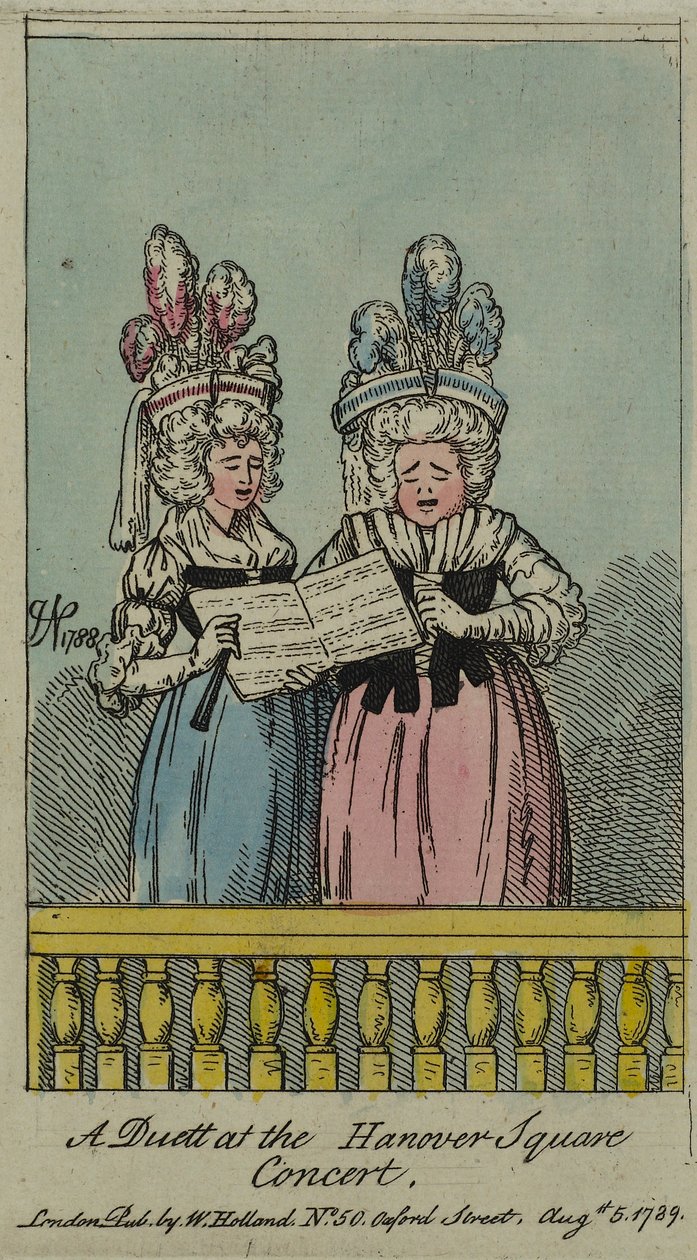 En duet ved Hannover Square-koncerten, 1788 (ætsning og wc) af John Nixon