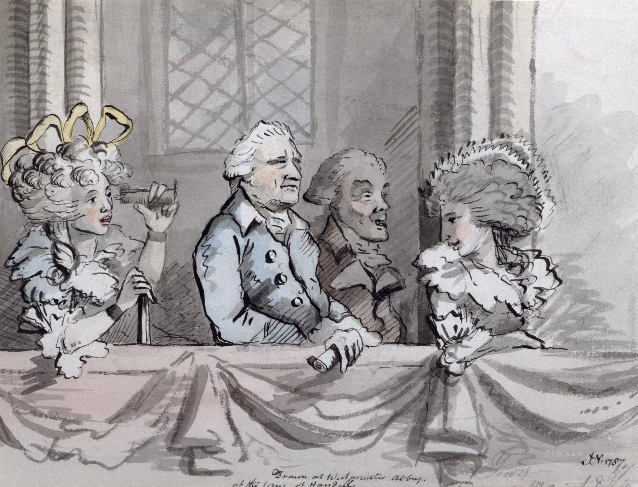 Karikatur af publikum ved Commemoration of Handel i Westminster Abbey, 1787 (blæk og akvarel) af John Nixon