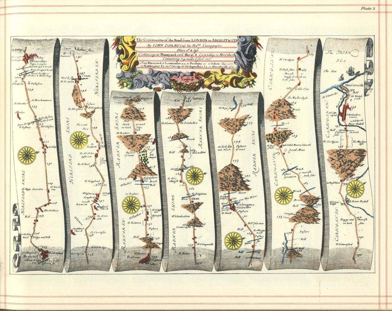 Britannia Atlas: Fortsættelsen af vejen fra London til Aberystwyth, 1675 af John Ogilby