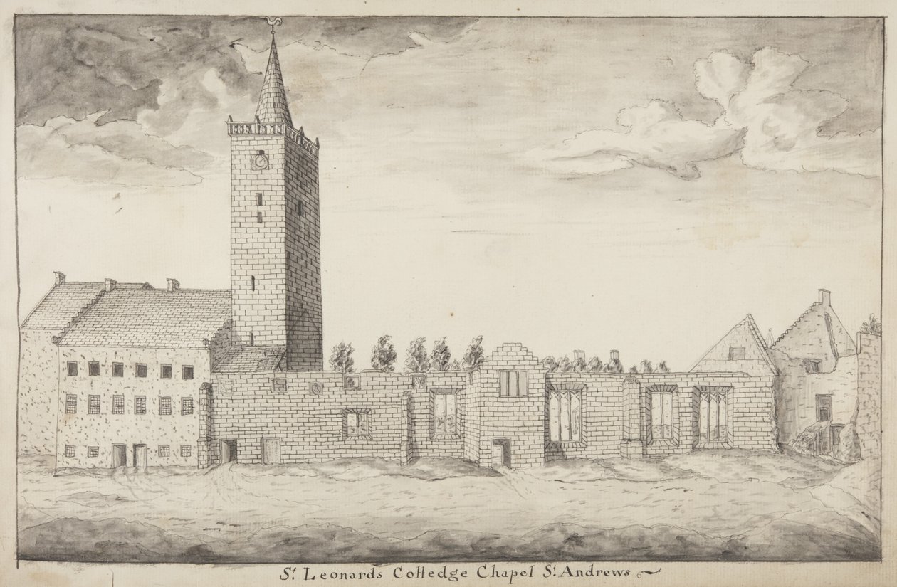 St Andrews Delineated - St Leonards College Chapel St Andrews (pen & vask på papir) af John Oliphant