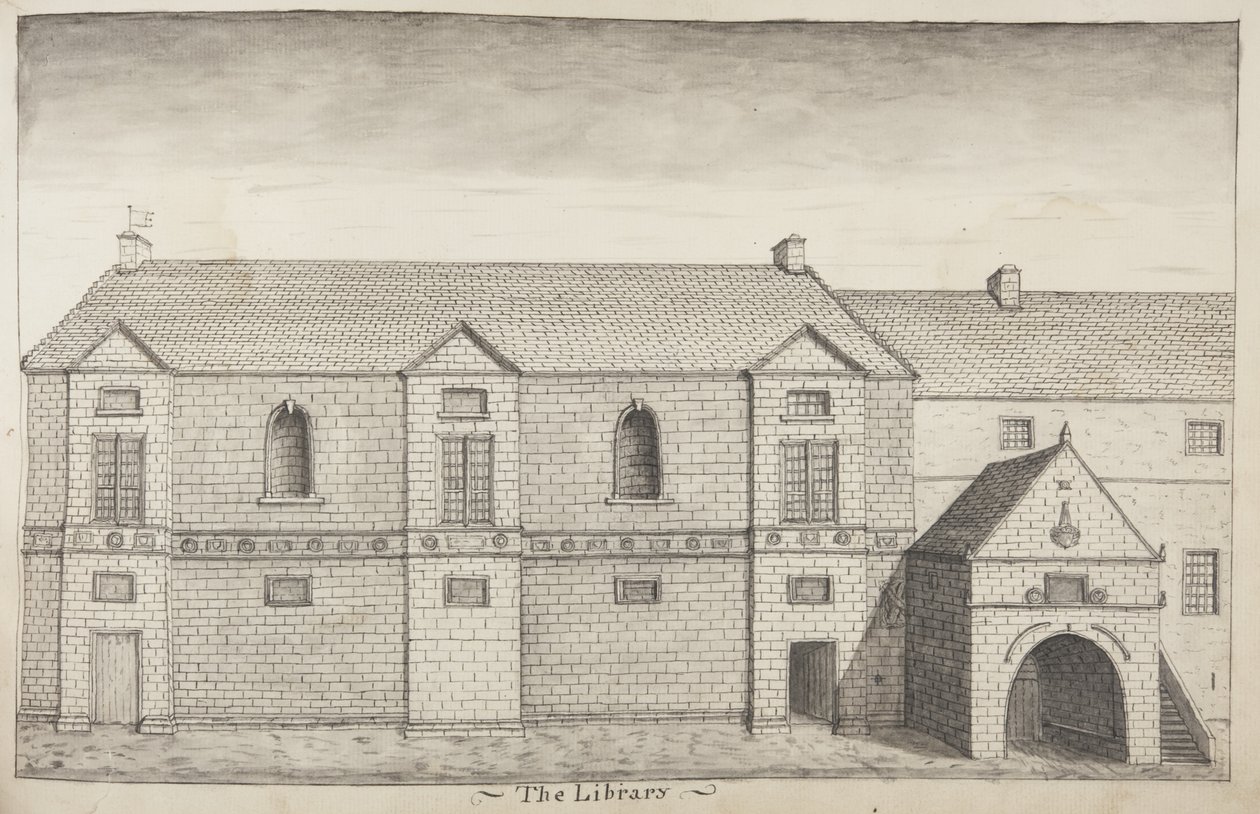 St Andrews Delineated - The Library (pen & vask på papir) af John Oliphant