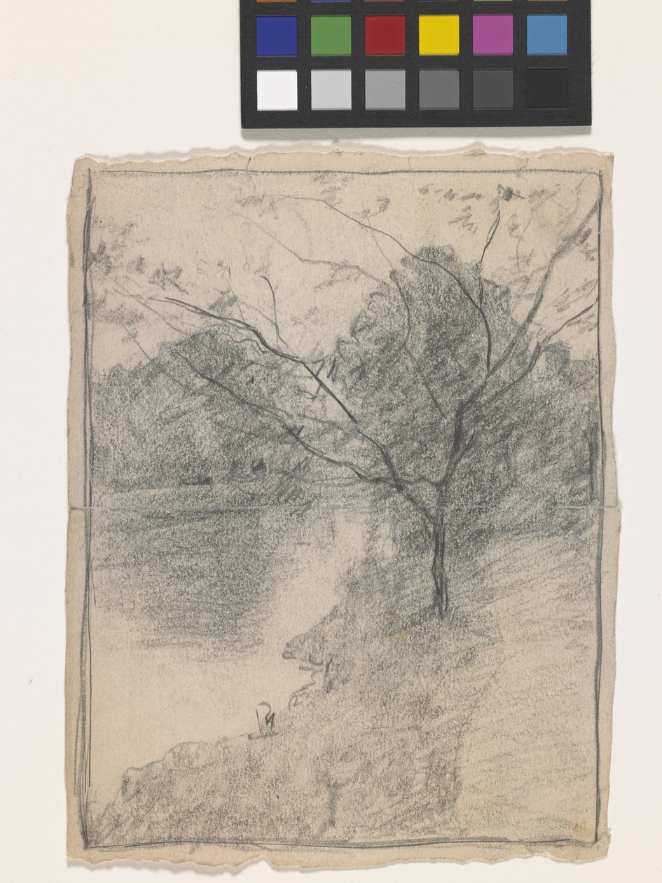 Tree Beside A Stream (blyant på råhvidt papir) af John Otis Adams