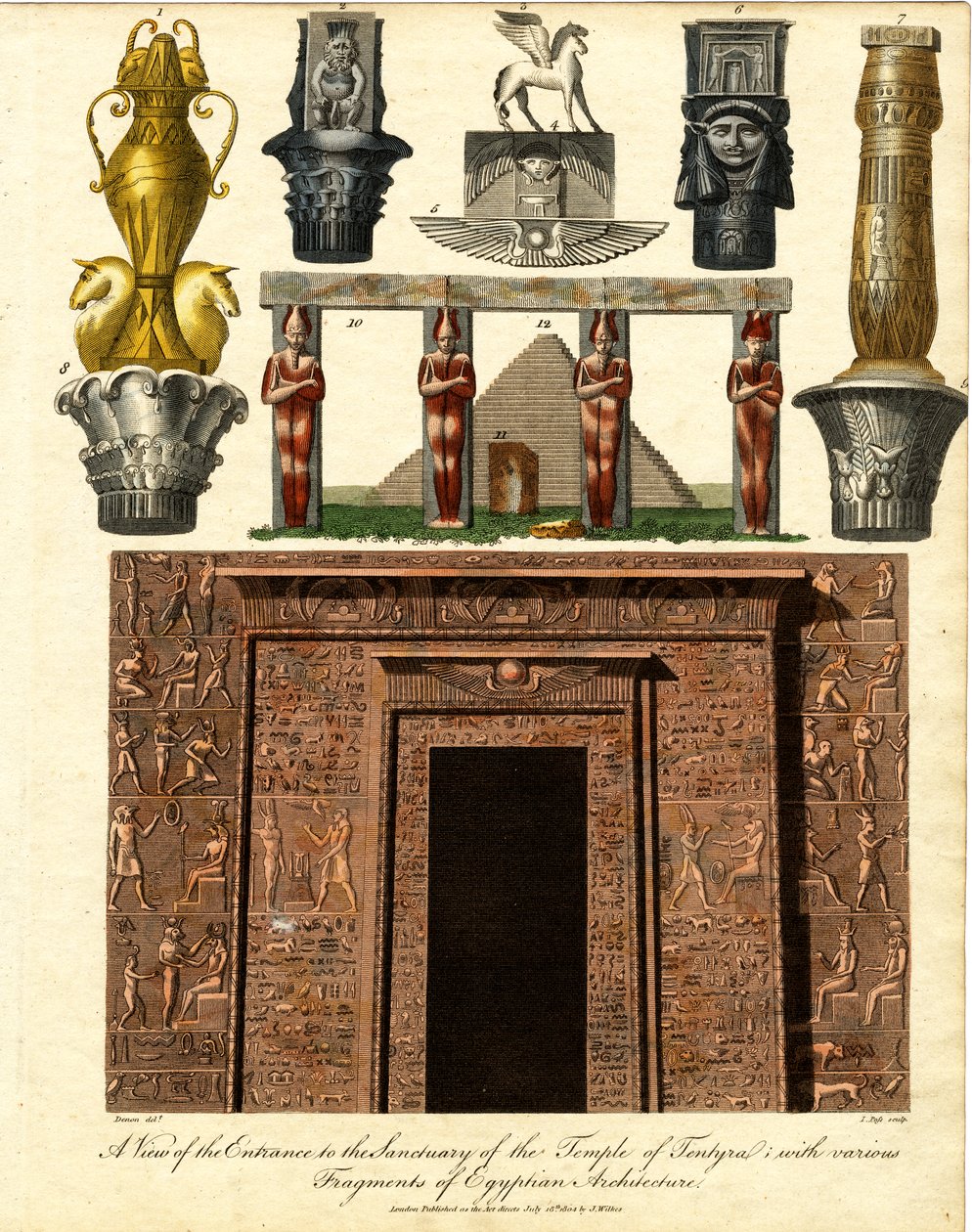 En udsigt over indgangen til helligdommen i Tentyra-templet: med forskellige fragmenter af egyptisk arkitektur af John Pass