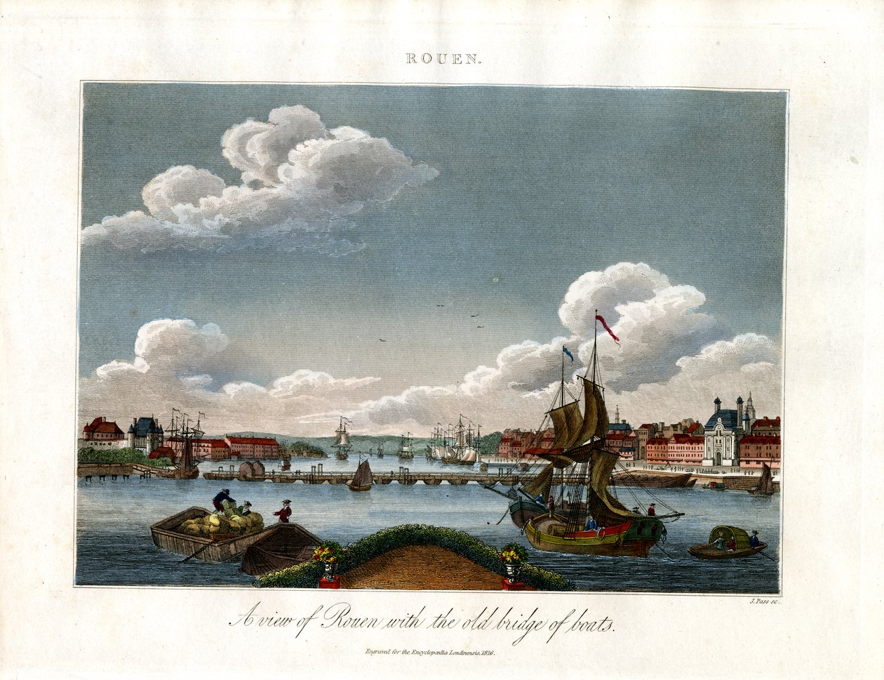 Udsigt over Rouen med den gamle bådbro af John Pass