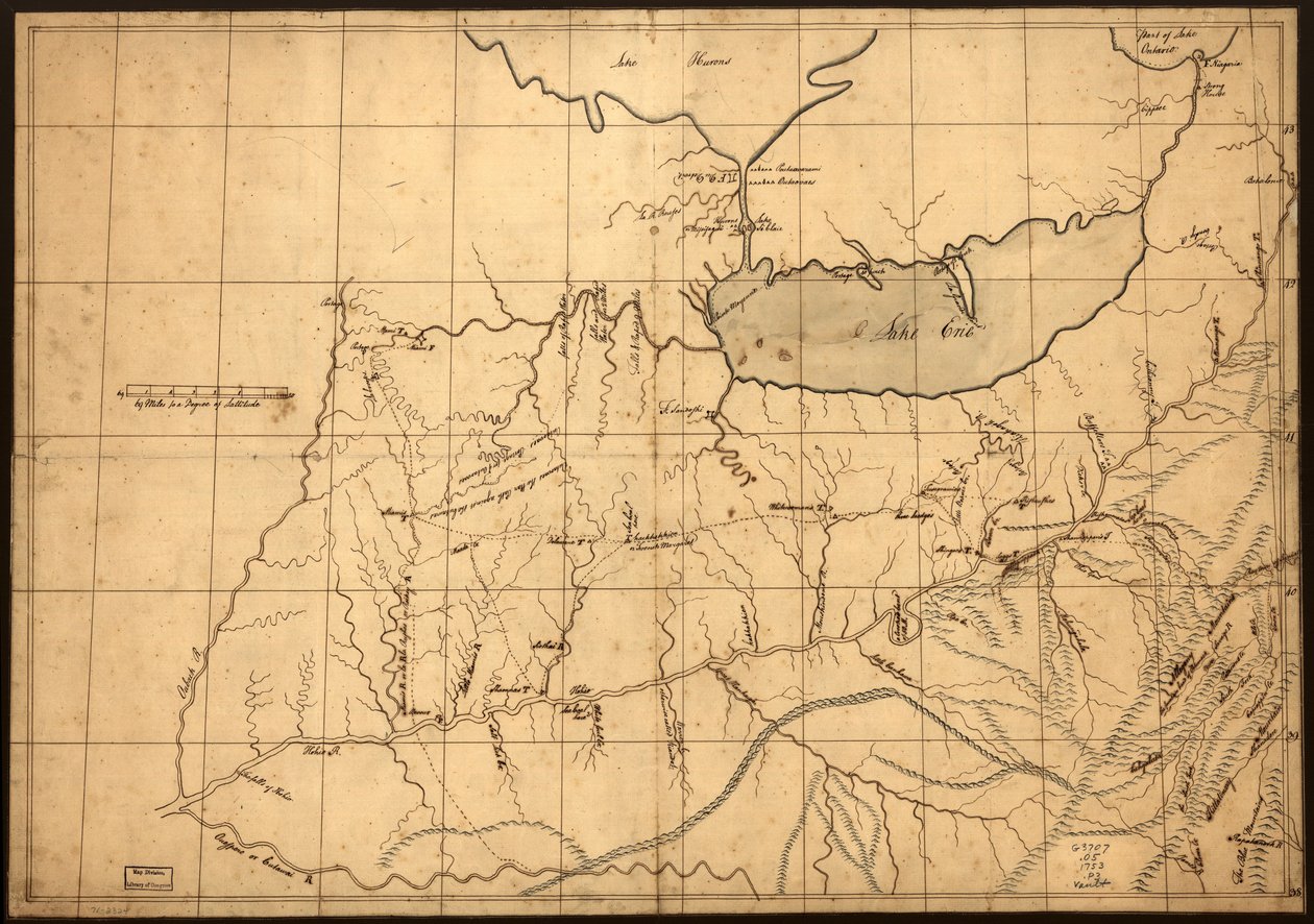 (En handelsmands kort over Ohio-landet før 1753. LOC gm71002324 af John Patten