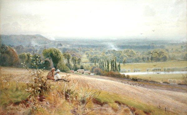 Udsigt fra Hedsor Hill ved Themsen, nær Cookham (akvarel på papir) af John Pedder