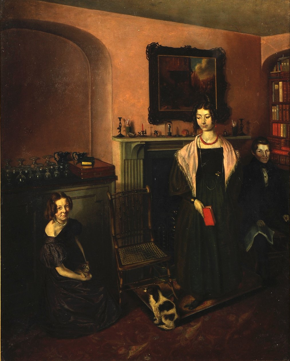 Fireside i familiens hjem med tre medlemmer af familien, 1830-35 af John Petherick