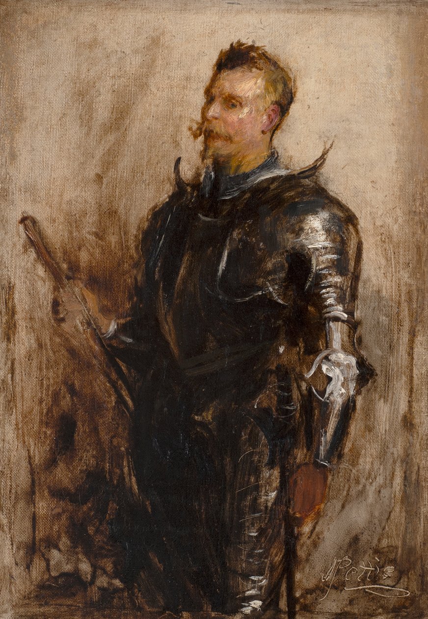 Studie af en ridder (olie på lærred) af John Pettie