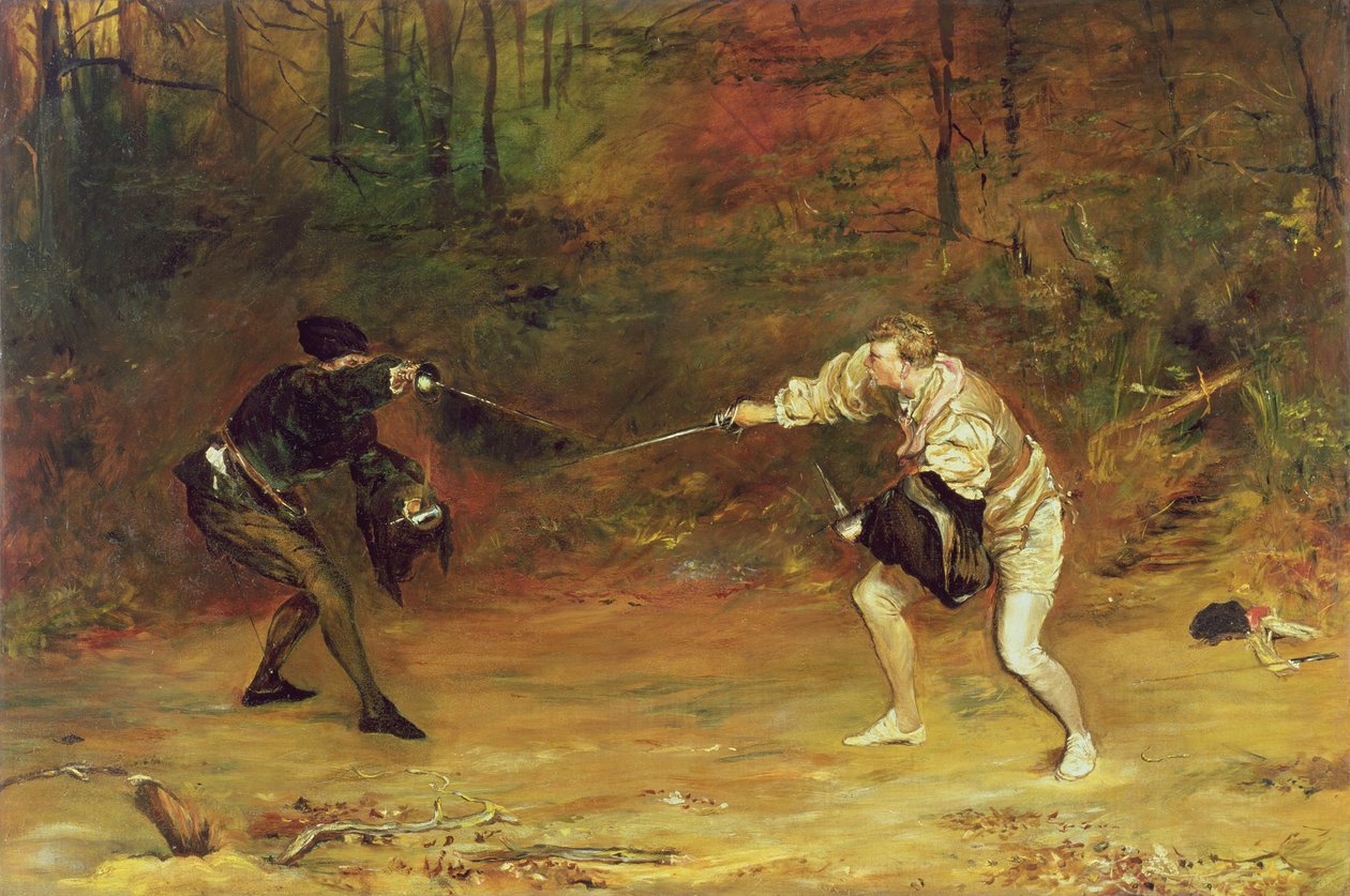 Til døden: En kamp med sværd og dolk med den ene hånd slår den kolde død til side, og med den anden sender den tilbage af John Pettie