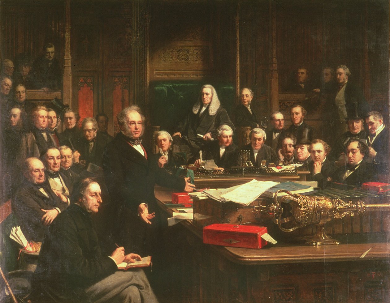 Lord Palmerston i sin tale til Underhuset under forhandlingerne om traktaten med Frankrig i februar 1860, 1863 (se også 107820-21) af John Phillip