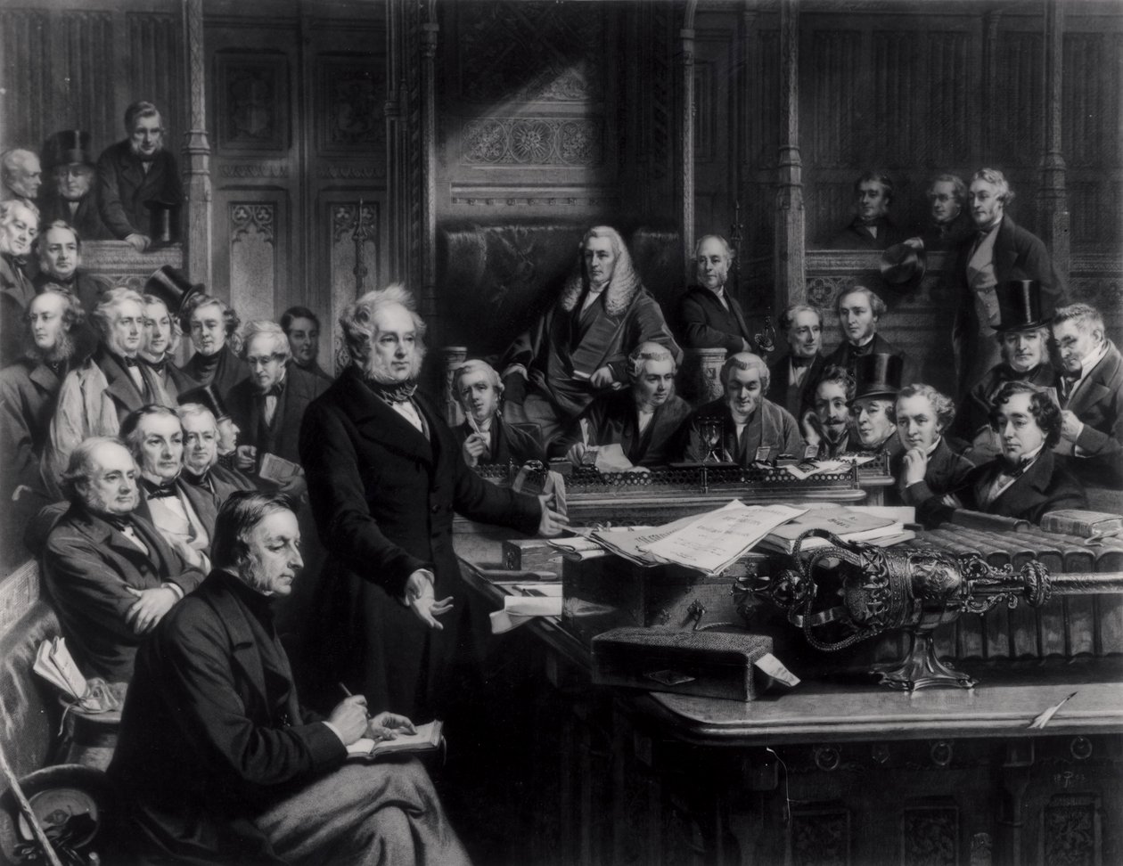 Underhuset i 1860: Lord Palmerston taler til huset under debatten om traktaten med Frankrig, indgraveret af Falkner, 1863 (se også 42219 og 107821) af John Phillip