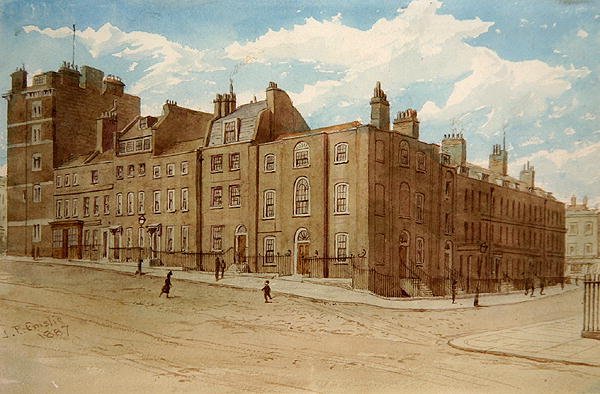 Udsigt over Old Cobham Row og en del af Cold Bath Square, Finsbury af John Phillipp Emslie