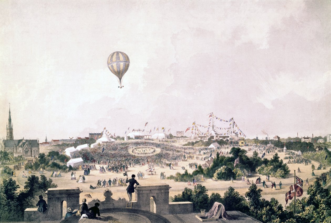 En varmluftsballon over Fancy Fair, Princess Park, Liverpool, august 1849 af John R. Isaac
