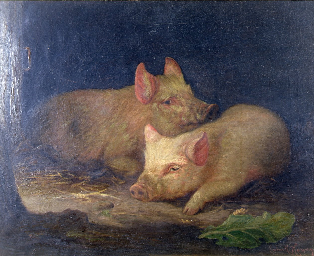 To præmiesvin i et interiør af John Rabone Harvey