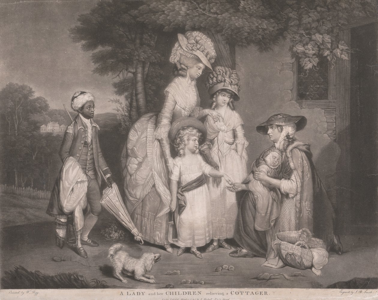 En dame og hendes børn hjælper en landsbykvinde af John Raphael Smith