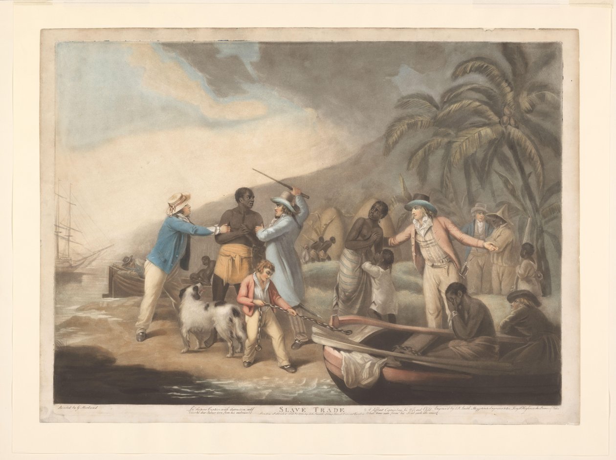 Afrikansk familie er adskilt af europæiske slavehandlere Slavehandel (titel på objekt) af John Raphael Smith