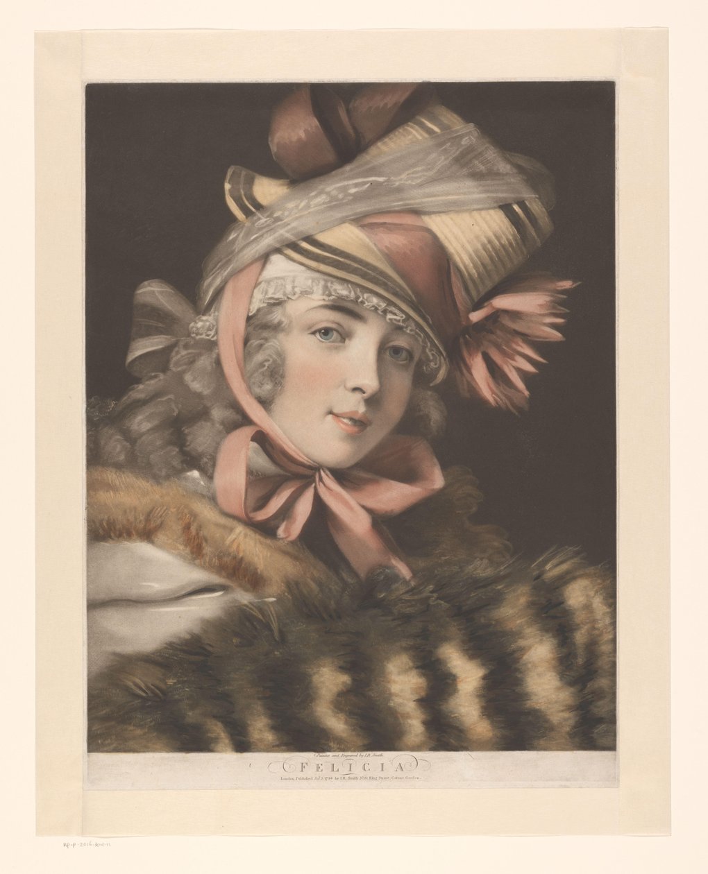 Portræt af en skuespillerinde, muligvis Louise-Rosalie Lefebvre Felicia (titel på objekt) Seks portrætter af skuespillerinder (serietitel) af John Raphael Smith