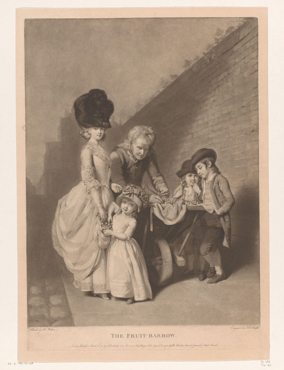 Portræt af en familie, muligvis Walton-familien The Fruit Barrow (titel på objekt) af John Raphael Smith