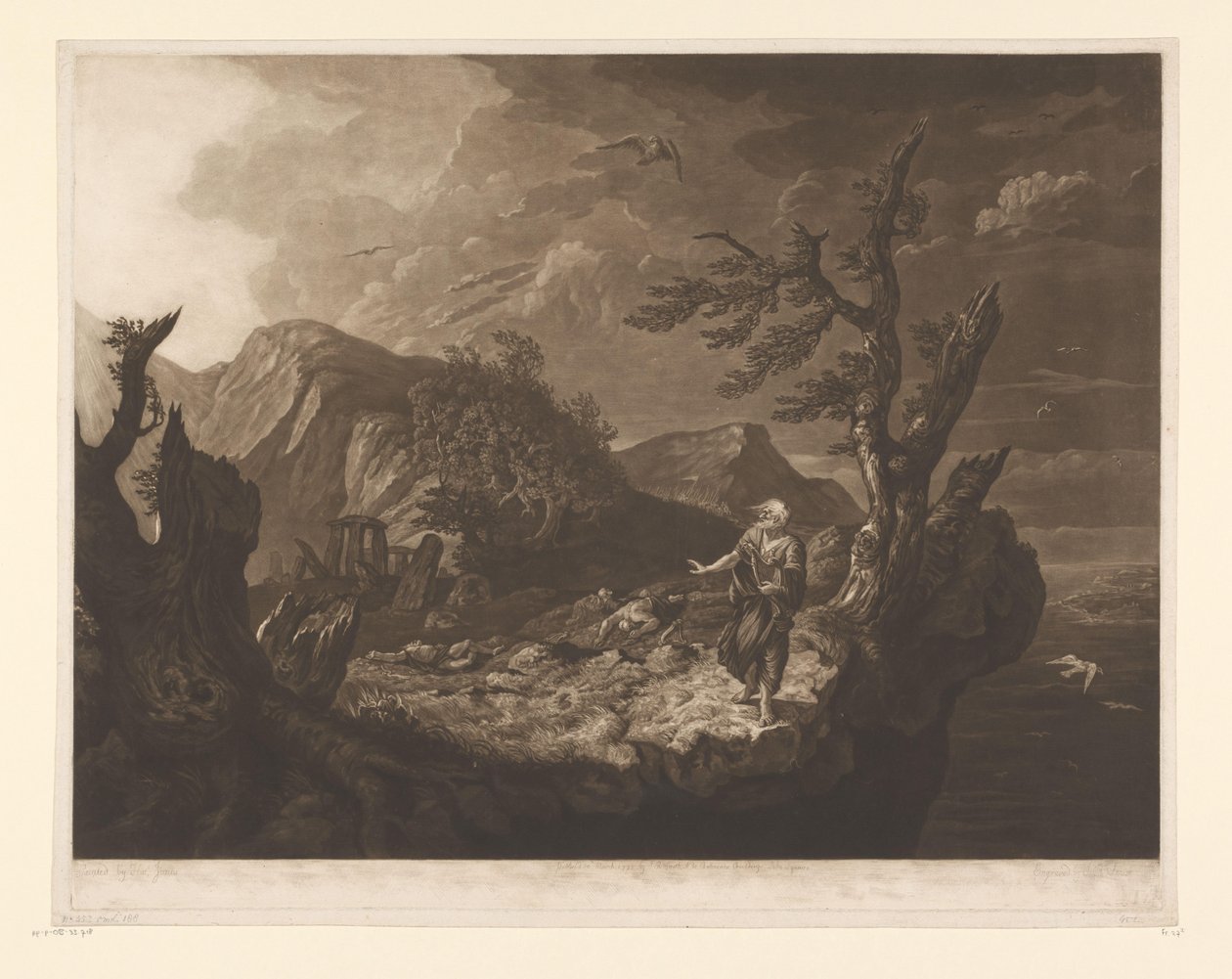 Stormfuldt landskab med bard på kanten af ​​en klippe af John Raphael Smith