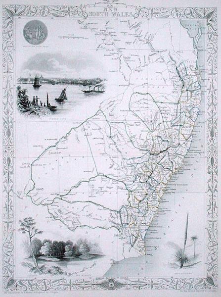 New South Wales, fra en serie af verdenskort udgivet af John Tallis & Co., London og New York af John Rapkin