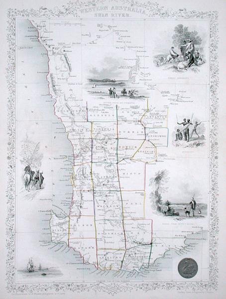 Western Australia, fra en serie af verdenskort udgivet af John Tallis & Co., London og New York af John Rapkin