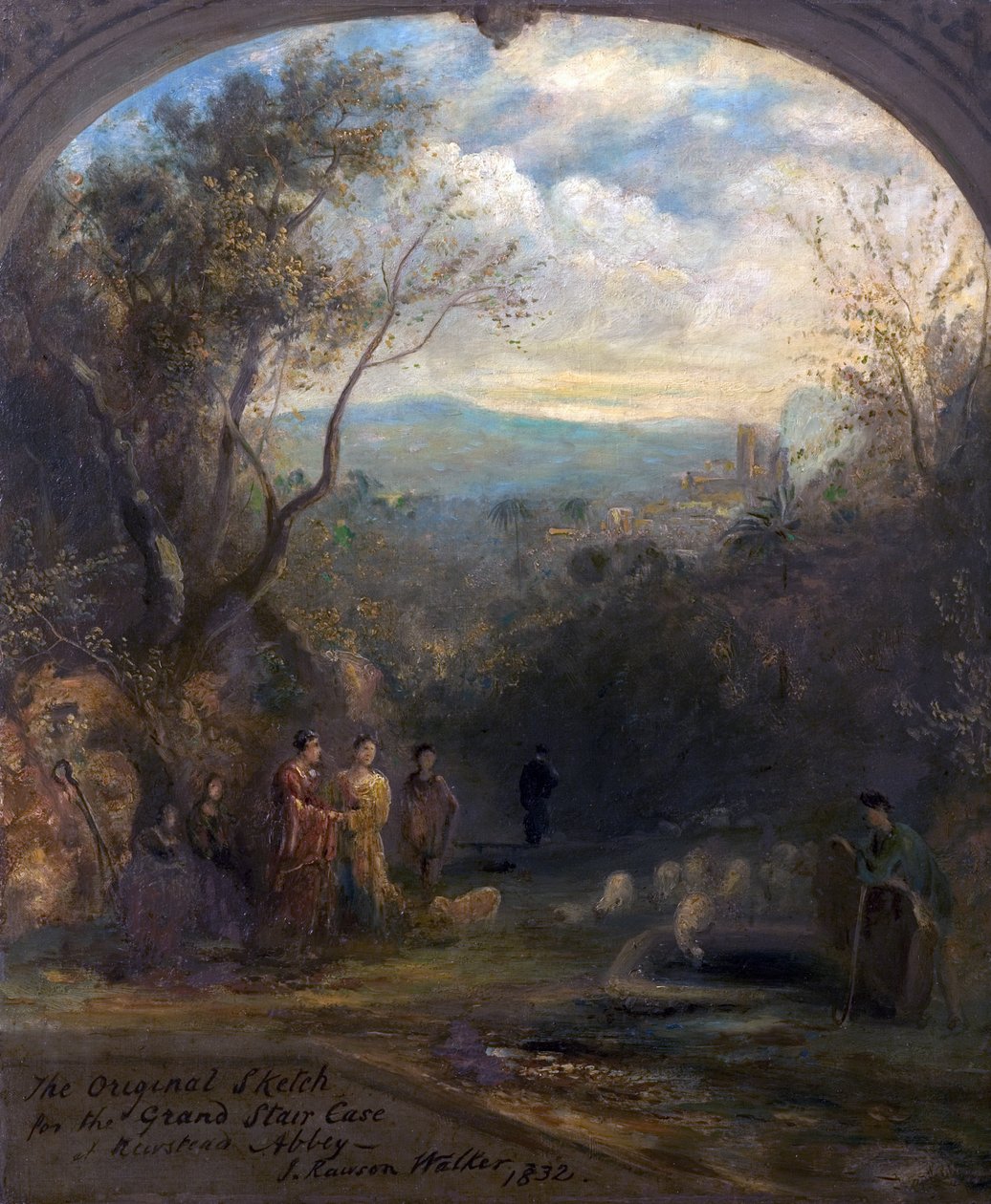 Den originale skitse til den store trappe i Newstead Abbey, Nottinghamshire, 1832 af John Rawson Walker