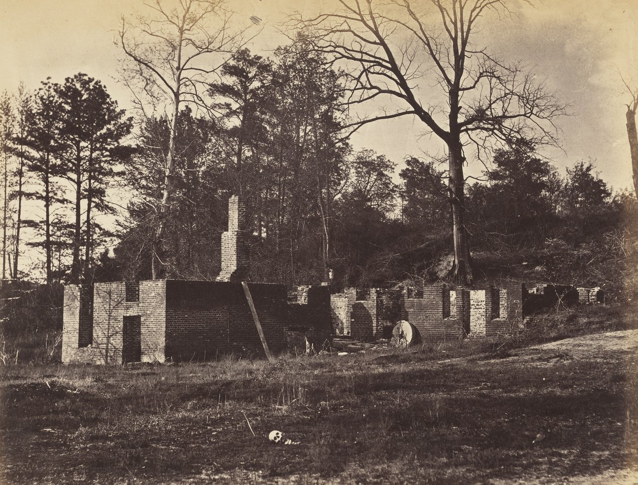 Ruiner på Gaines Mill, Virginia., april 1865 (albumintryk monteret på vævet papir) af John Reekie