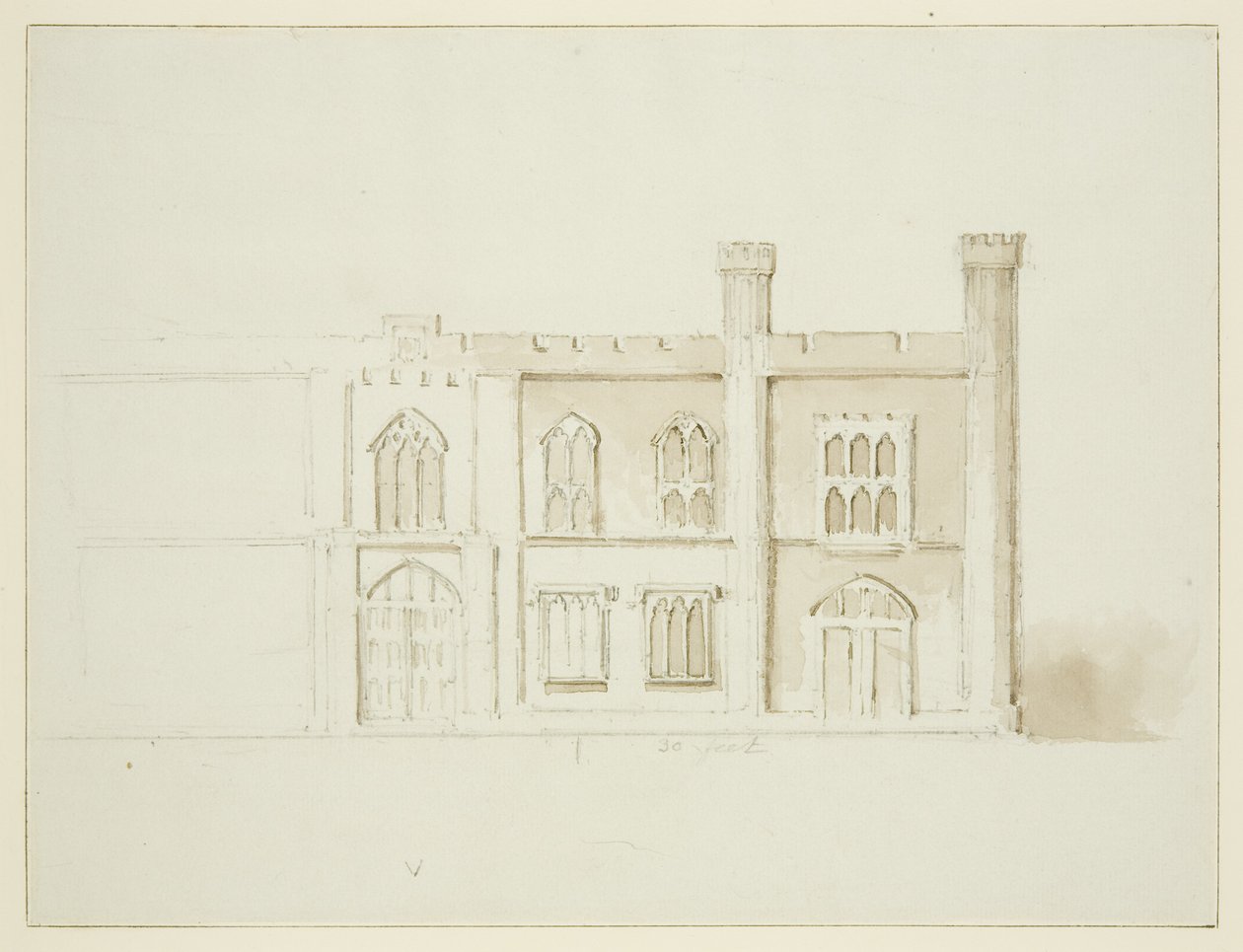 Garrards plan for foreslåede kommunale bygninger på Queen Square (tegning, akvarel) af John Reverend Eden