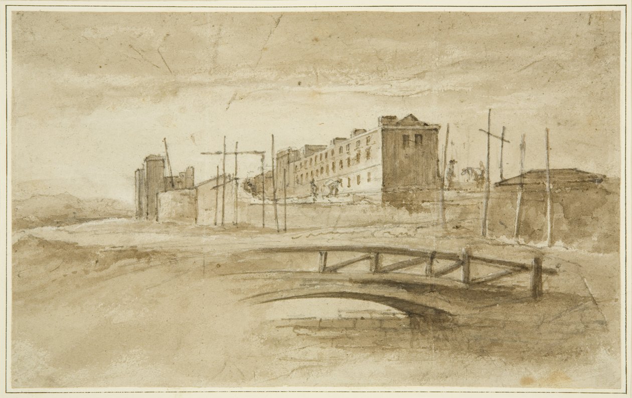 Nyt mål under bygning, set fra Harford Bridge, ca. 1820 (blyant og akvarel på papir) af John Reverend Eden