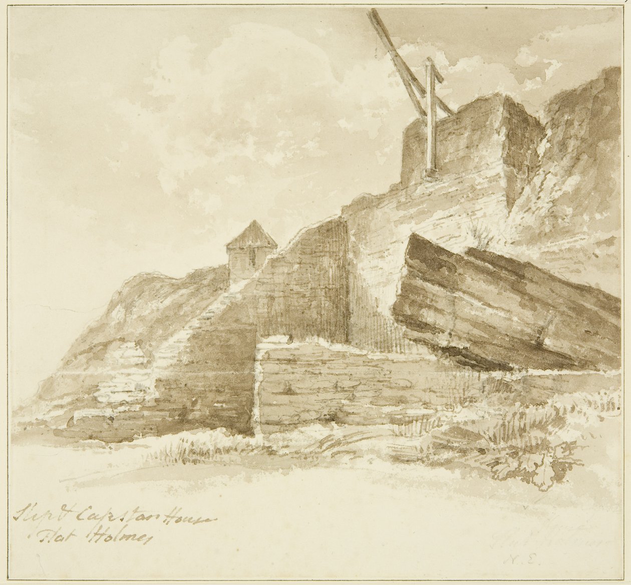 Slip og Capstan House, Flat Holm af John Reverend Eden
