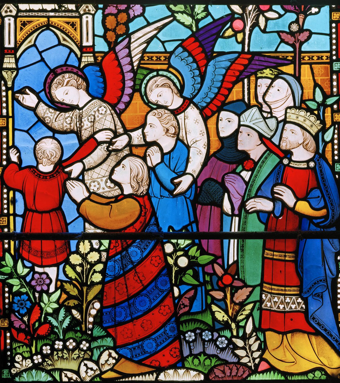 The Saved, detalje fra The Last Judgement, 1860 (farvet glas) af John Richard Clayton