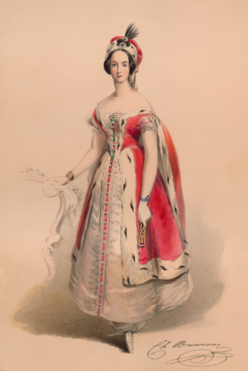 Gæst i kostume til dronning Victorias Bal Costumé, 12. maj 1842, 1843. af John Richard Coke Smyth