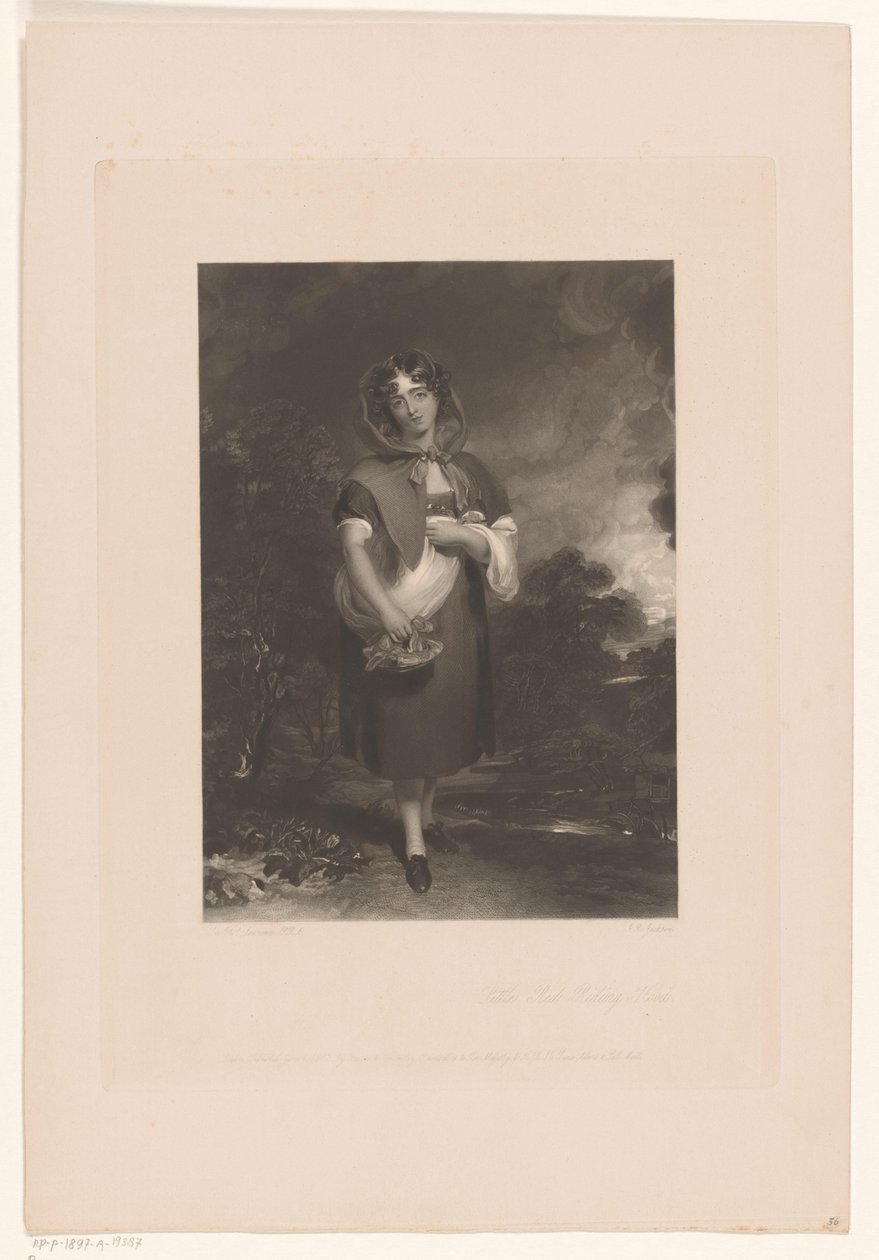 Ung kvinde med hætte og en kurv i et landskab Little Red Riding Hood (titel på objekt) af John Richardson Jackson