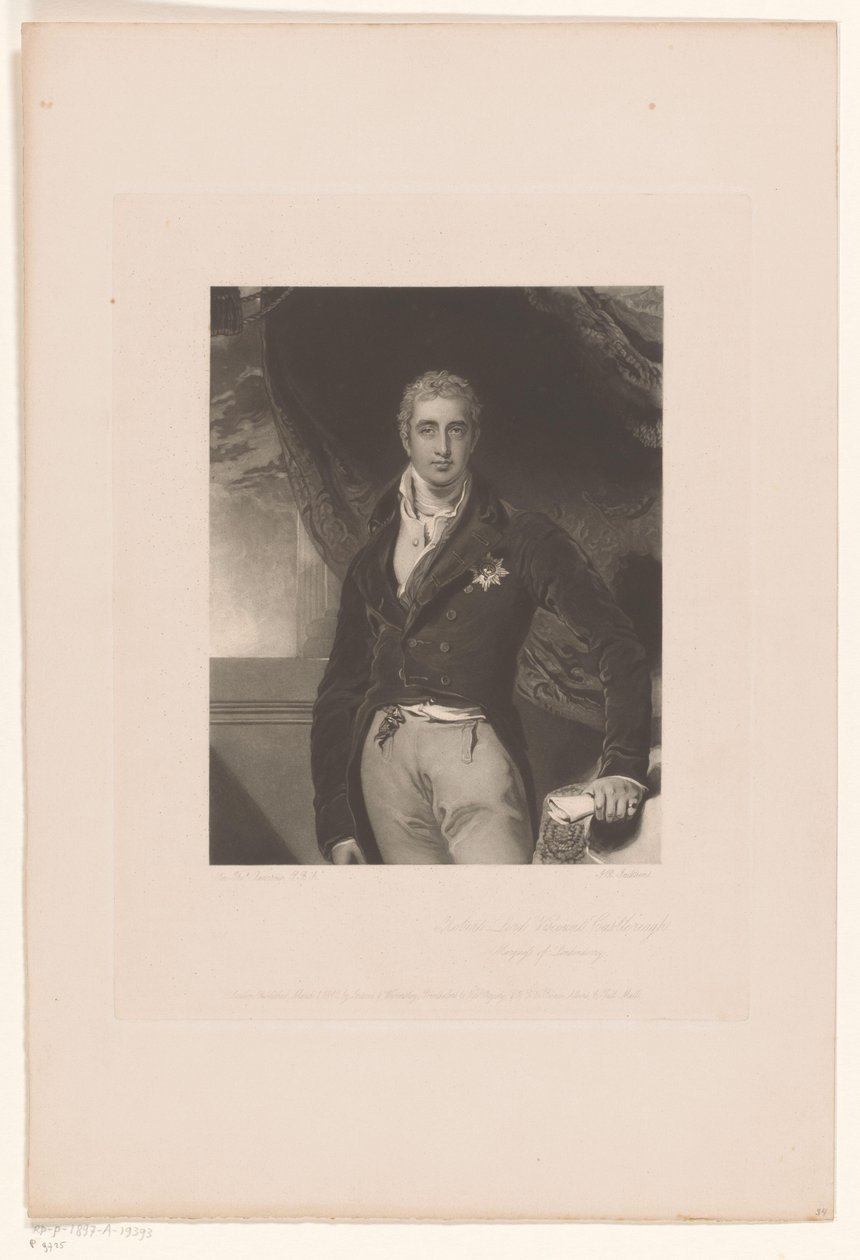 Portret af Robert Stewart Robert Lord Viscount Castlereagh / Marquess of Londonderry (titel på objektet) af John Richardson Jackson