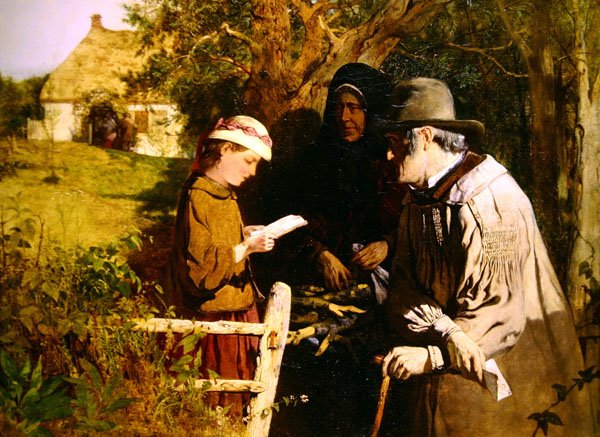 Nyheder fra et fjernt land (olie på lærred) af John Ritchie